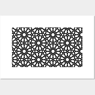 White and Black Star Moroccan Star Pattern Posters and Art